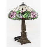 Electric Lamp W/Leaded Glass Shade