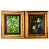 Pair of Framed Hummingbird Oil on Canvas Artwork