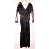 Late Victorian Black Fully Beaded Gown