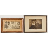 Framed Artwork - Log Cabin and Native American