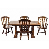 Wood Side Leaf Dining Table w/ 4 Chairs & 2 Leafs