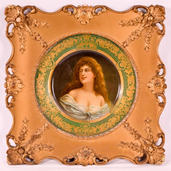 Antique Gilted Wood Framed Vienna Art Plate