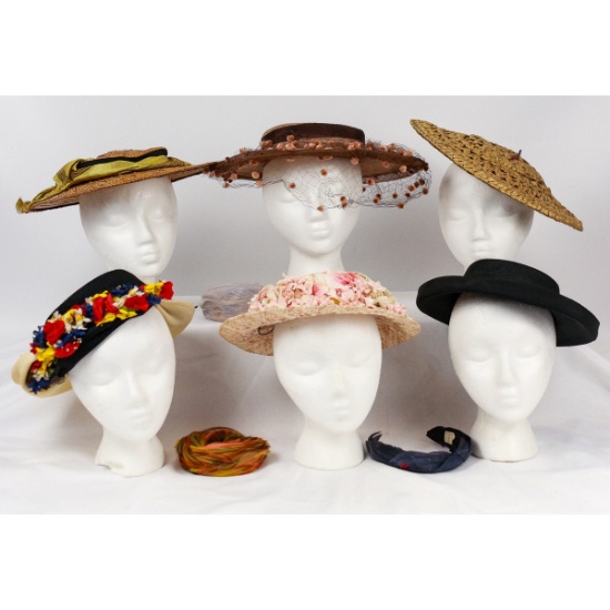 6 1930s Hats and 3 1940s Feathered Headbands