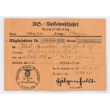 WWII German NSDAP Membership Card