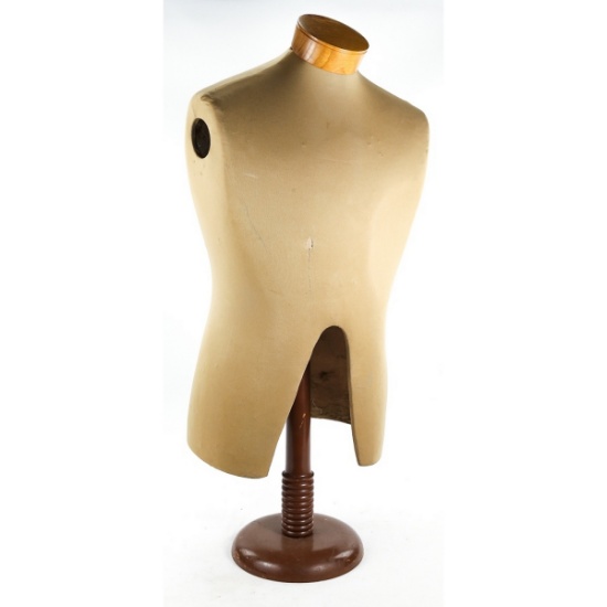 Male Torso Mannequin on Wooden Stand