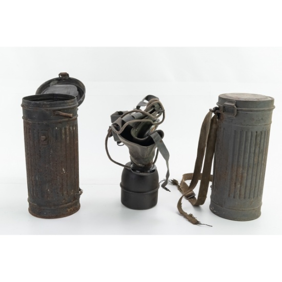 WWII German Gas Mask Canisters w 1 Gas Mask Guns & Military Artifacts