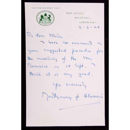 Field Marshall Bernard Montgomery Signed Letter