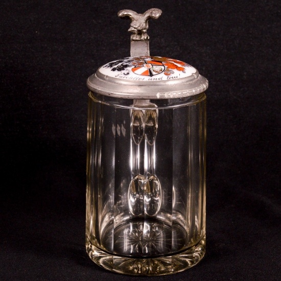 German Glass and Pewter Stein w Crest
