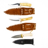 Three Artisan Knives With Leather Sheaths