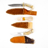 Three Artisan Knives With Leather Sheaths
