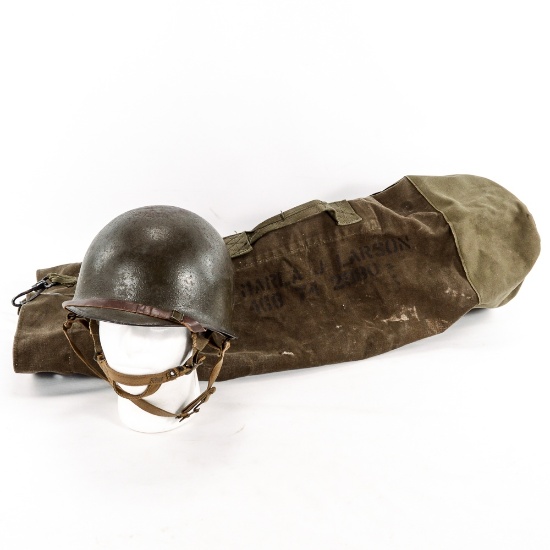 WWII US Rear Seam Paratrooper Helmet w/Duffel