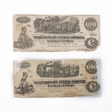Civil War Confederate 100 Dollar Bill Note Set (2)