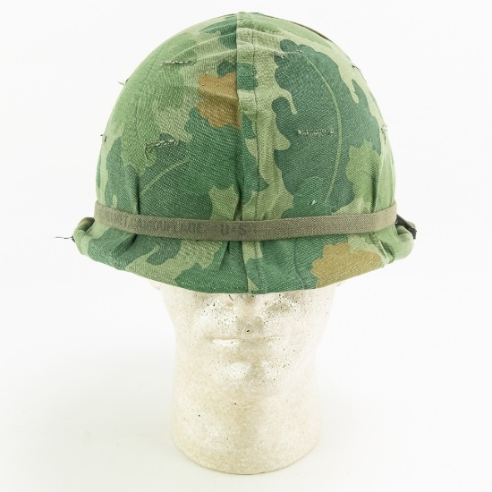 Vietnam Era M1 Helmet W/ 1968 Dated Camo Cover