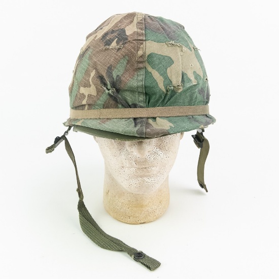 Cold War 1980s US Army M1 Helmet W/ Camo Cover