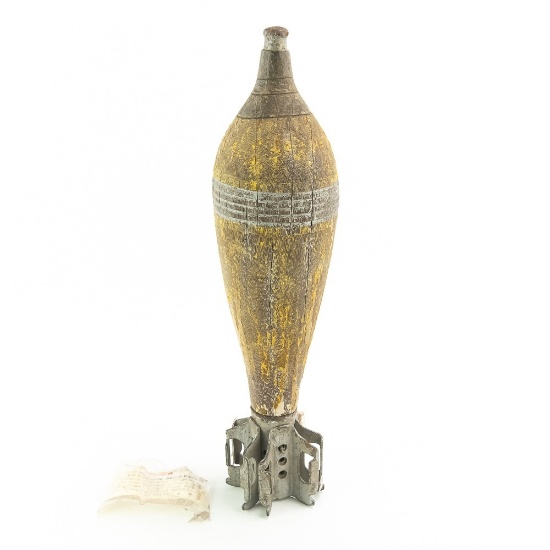 WWII French 90mm Wooden Mortar Round W/Cartridge