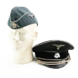 WWII German SS Officer Visor Hat & Oversea Cap