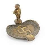 WWII Belgian Boy Peeing On Swastika Ashtray