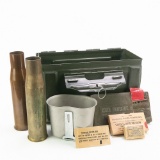 WWII Mixed US Lot-37mm Shell, 50 Cal Ammo Box
