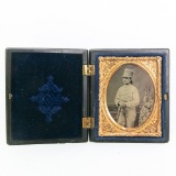 Civil War Young Girl In Uniform W/Sword Tintype