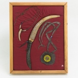 Native Amer Horn Handle Knife, Pouch, Necklace