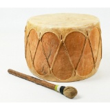 Leather Skin American Indian Drum and Drumstick