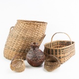 Lot of 5 - Four Native Amer. Baskets & 1 Water Jug