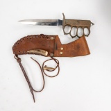 WWI US M1918 Knuckle Knife W/ Leather Scabbard