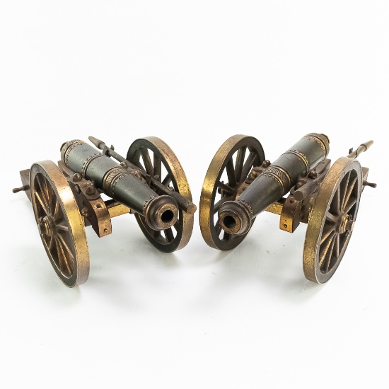 Pair Cast & Wooden Bookend Cannons