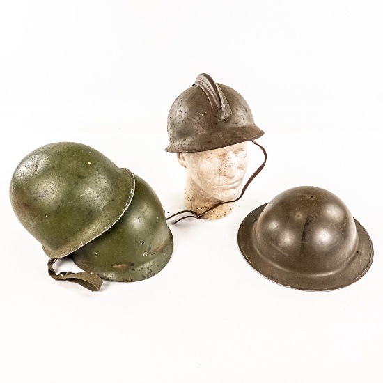 WWII US M1 Helmet, French & British Helmet Lot