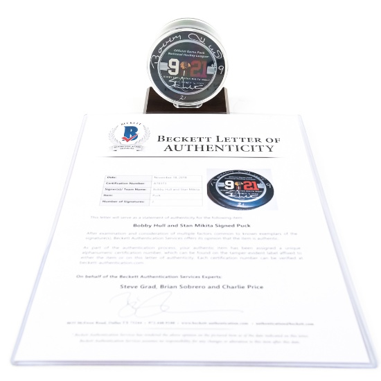 Hull & Mikita Night Autographed Puck Beckett LOA