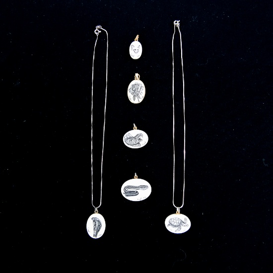 Lot of (6) Scrimshaw Necklaces and Pendants