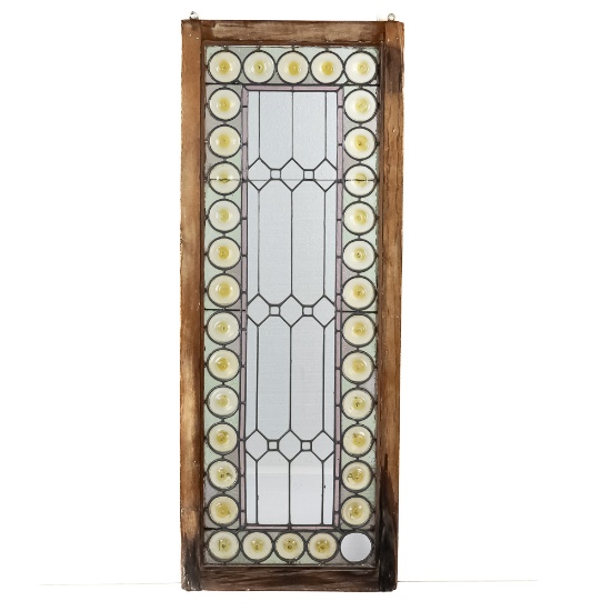 Stained Glass Window with Circles/Wood Frame