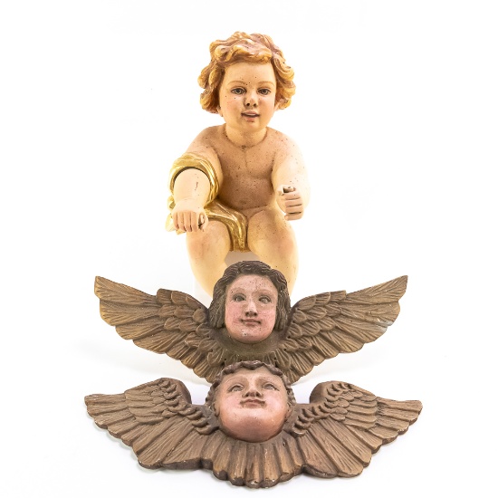 Lot of 3: Plaster Cherub Decorations for Carousel