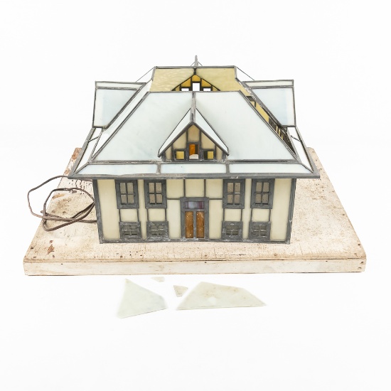 Folk Art Light Up Leaded Glass Display House