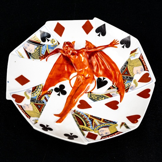 Royal Bayreuth Devil & Cards Candy Dish