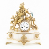 J Marti Medaille Gilt  Boy Fishing Mantle Clock
