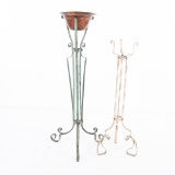 Lot of 3: 2 Iron Flower Pot Stands & Copper Pot