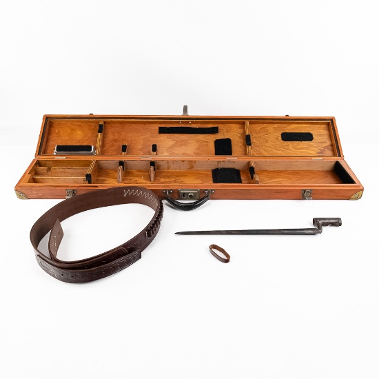 Wooden Rifle Case, Gun Belt And Bayonet