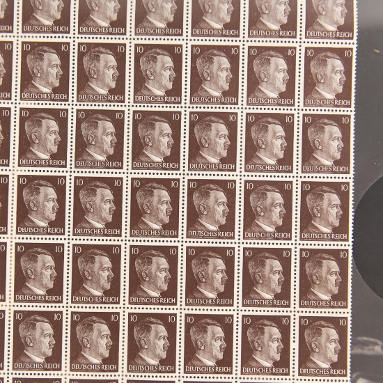WWII Hitler Head Stamp Sheet W/Large Photo Prints
