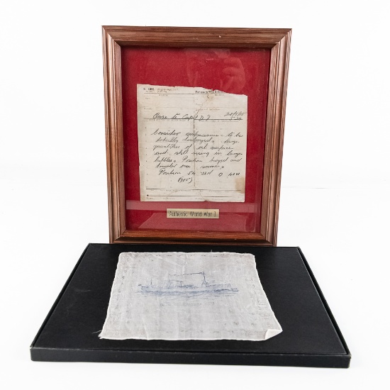 WWI US Navy Souvenir Hanky and U-Boat Notice