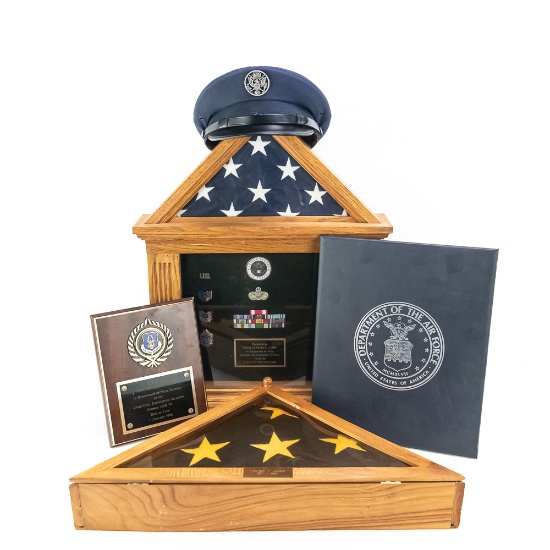 Burial Flag, USAF Display Case, Plaque, Cert, Cap
