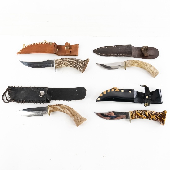 4 Stag Handle Hunting Knives