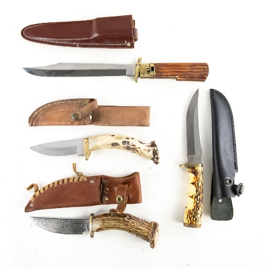 4 Imported Stag Handle Hunting Knives