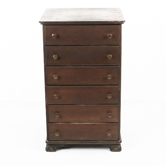 Oak 6-Drawer Cylinder Record Cabinet