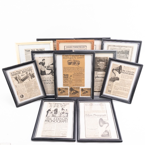 (12) Framed Phonograph Advertisements