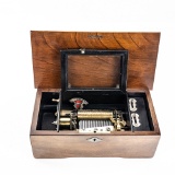 Antique Table Top Cylindrical Wood Music Box