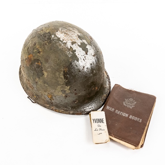 WWII M1 Helmet and OPFOR Liner, Ration Booklets
