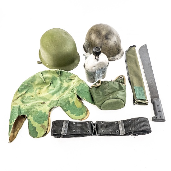 US M1 Helmet. Canteen, Machete