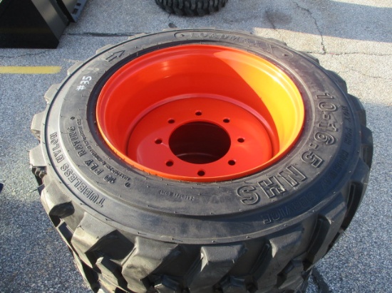 New (4) 10-16.5 LoadMaxx Skid Steer Tires on Bobcat Wheels