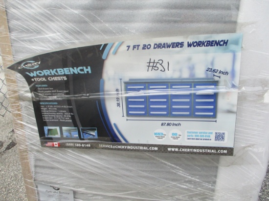 Blue 7' 20 Drawer Work Bench
